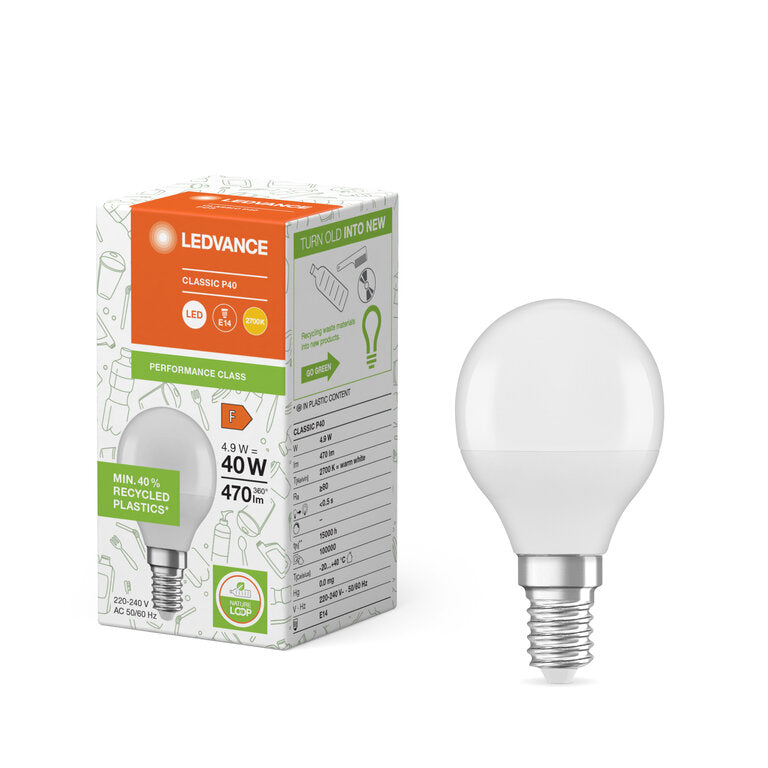 Osram / Ledvance LED Tropfen P matt 200° Performance 4,9-40W/827 warmweiß 470lm E14 220-240V