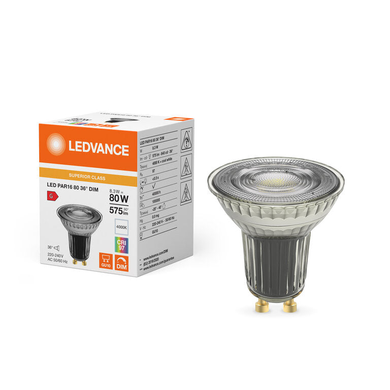 Osram / Ledvance LED Spot PAR16 36° Superior 8,3-80W/940 kaltweiß 575lm GU10 220-240V dimmbar