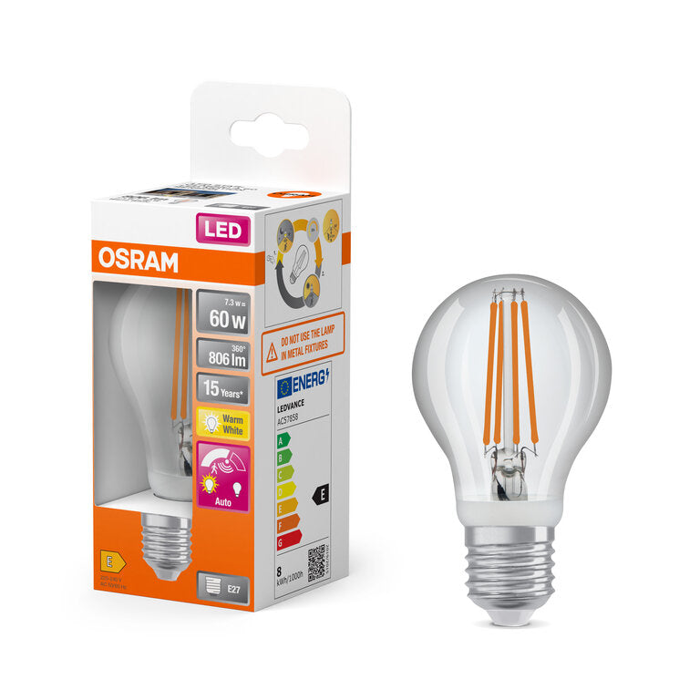 Osram / Ledvance LED Star Classic A klar 320° MotionSensor 7,3-60W/827 warmweiß 806lm E27 220-240V