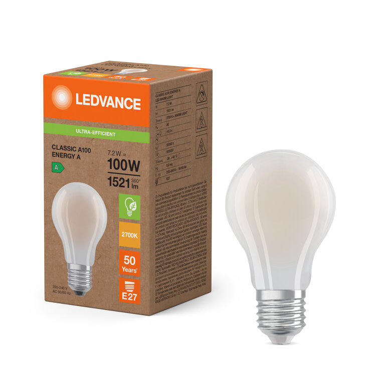 Osram / Ledvance LED Filament Classic A matt 300° Superior UltraEfficient 7,2-100W/827 warmweiß 1521lm E27 220-240V