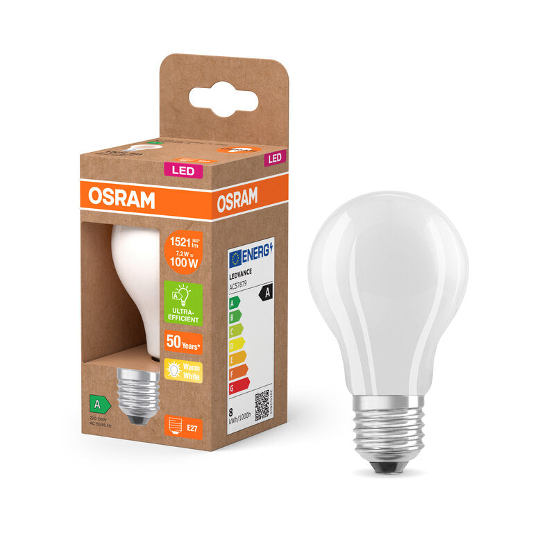 Osram / Ledvance LED Filament Classic A matt 300° UltraEfficient 7,2-100W/827 warmweiß 1521lm E27 220-240V
