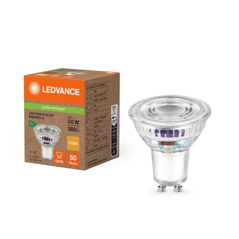 Osram / Ledvance LED Spot PAR16 36° Superior UltraEfficient 2-50W/827 warmweiß 360lm GU10 220-240V