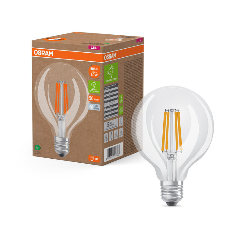 Osram / Ledvance LED Filament Globe G95 klar 300° UltraEfficient 3,8-60W/840 kaltweiß 806lm E27 220-240V