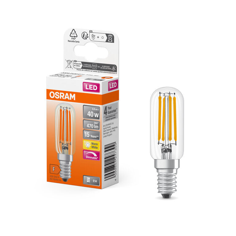 Osram / Ledvance LED Filament Special Stick T klar 300° 4,8-40W/827 warmweiß 470lm E14 220-240V dimmbar