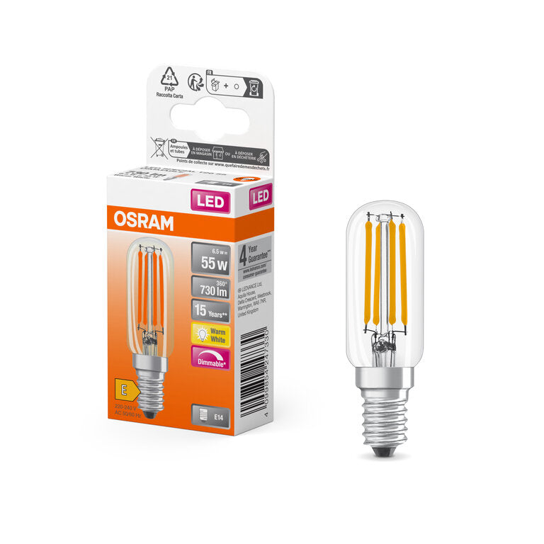 Osram / Ledvance LED Filament Special Stick T klar 300° 6,5-55W/827 warmweiß 730lm E14 220-240V dimmbar