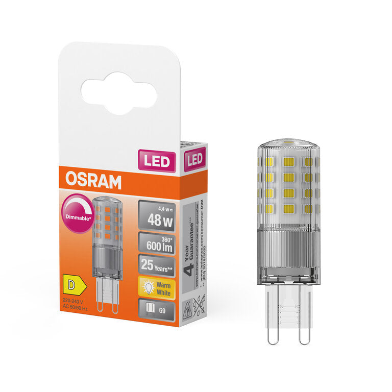 Osram / Ledvance LED Pin klar 320° 4,4-48W/827 warmweiß 600lm G9 220-240V dimmbar