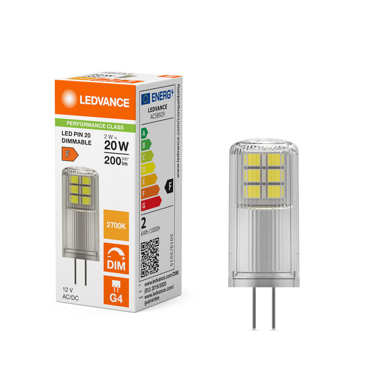 Osram / Ledvance LED Pin klar 320° Performance 2-20W/827 warmweiß 200lm G4 AC/DC 12V dimmbar