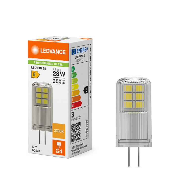 Osram / Ledvance LED Pin klar 320° Performance 2,2-28W/827 warmweiß 300lm G4 AC/DC 12V