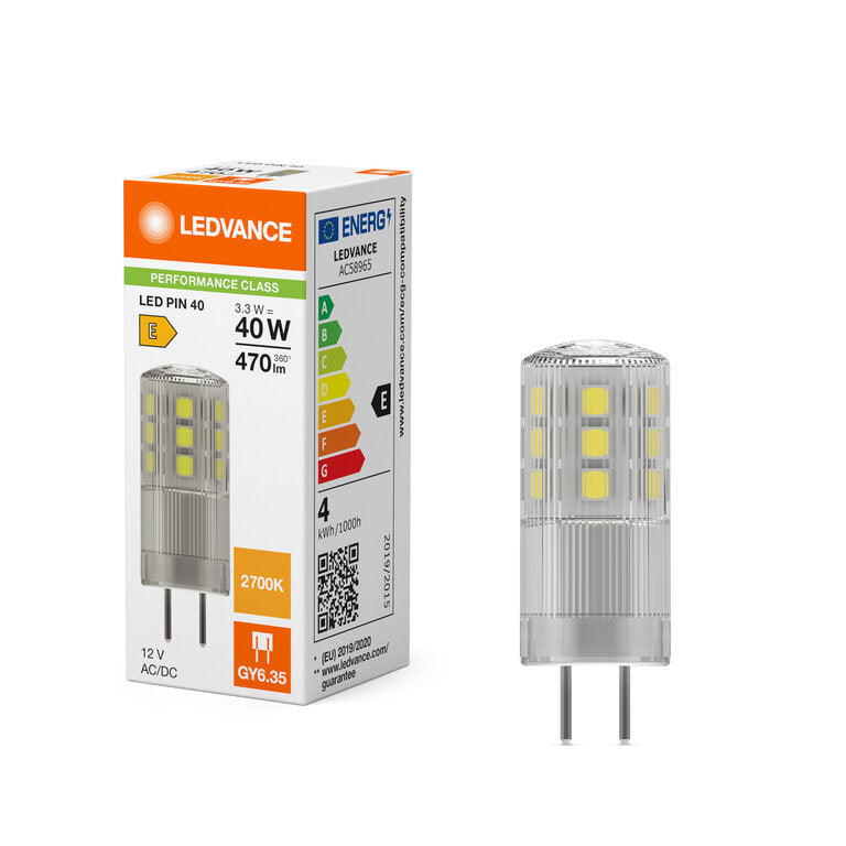 Osram / Ledvance LED Pin klar 320° Performance 3,3-40W/827 warmweiß 470lm GY6.35 AC/DC 12V