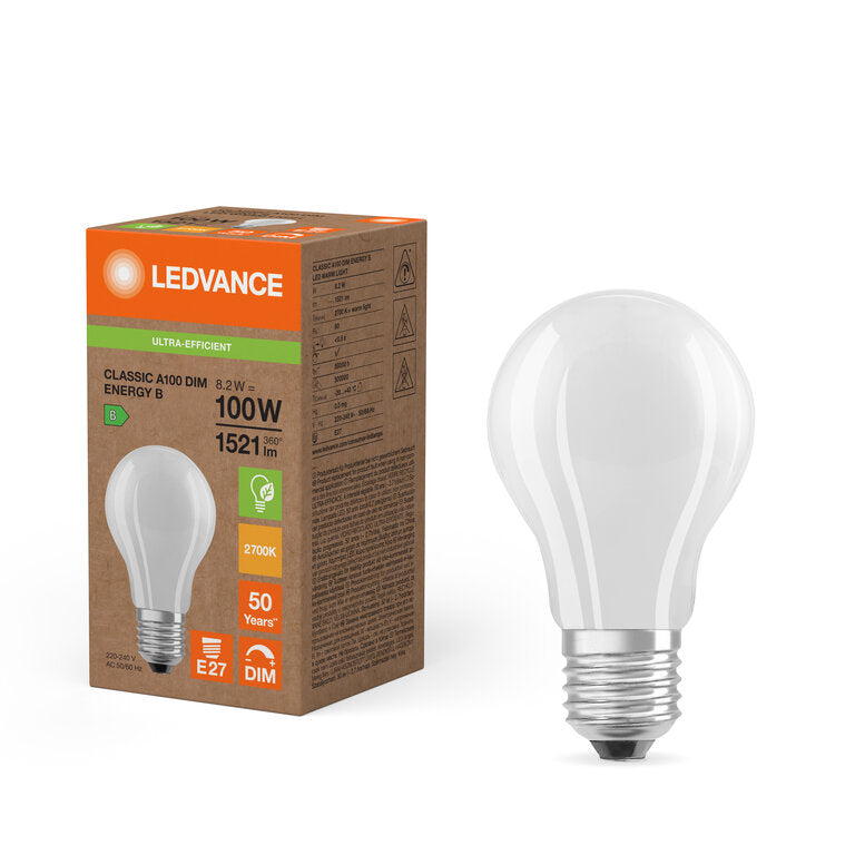 Osram / Ledvance LED Classic A matt 300° Superior UltraEfficient 8,2-100W/827 warmweiß 1521lm E27 220-240V dimmbar