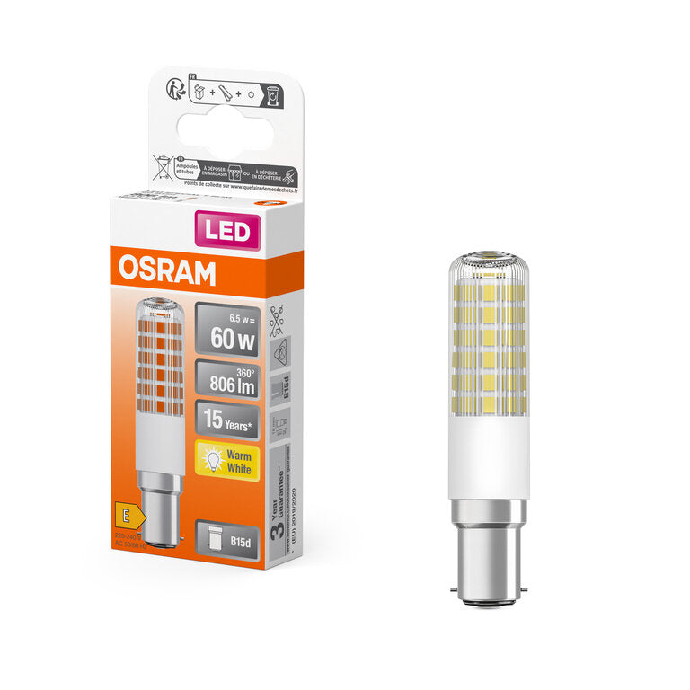 Osram / Ledvance LED Special T Slim T 320° 6,5-60W/827 warmweiß 806lm B15d 220-240V 80mm