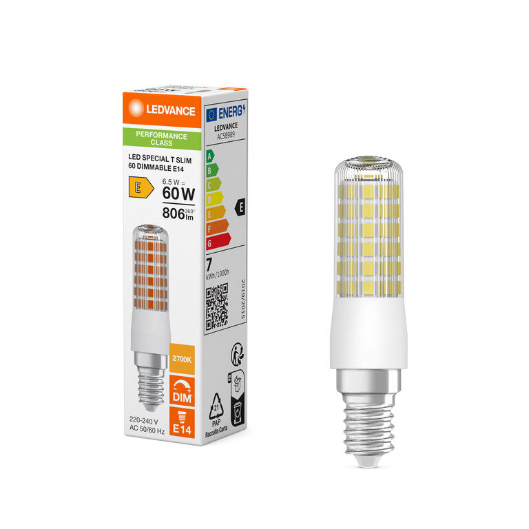 Osram / Ledvance LED Special T Slim T klar 320° 6,5-60W/827 warmweiß 806lm E14 220-240V 82mm dimmbar