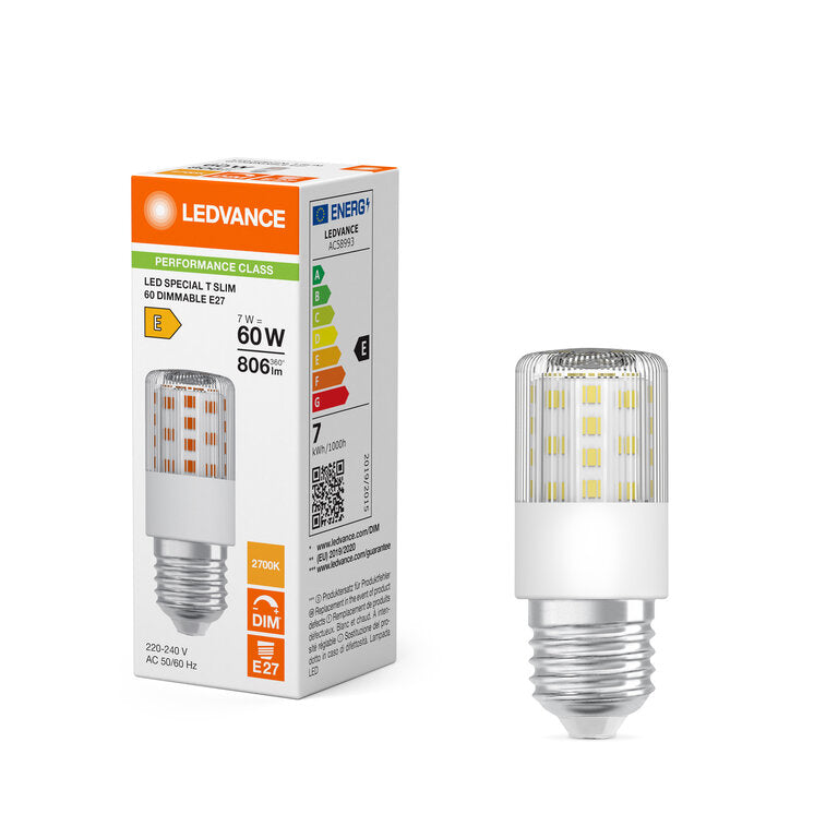 Osram / Ledvance LED Special T Slim T klar 320° 7-60W/827 warmweiß 806lm E27 220-240V 80mm dimmbar