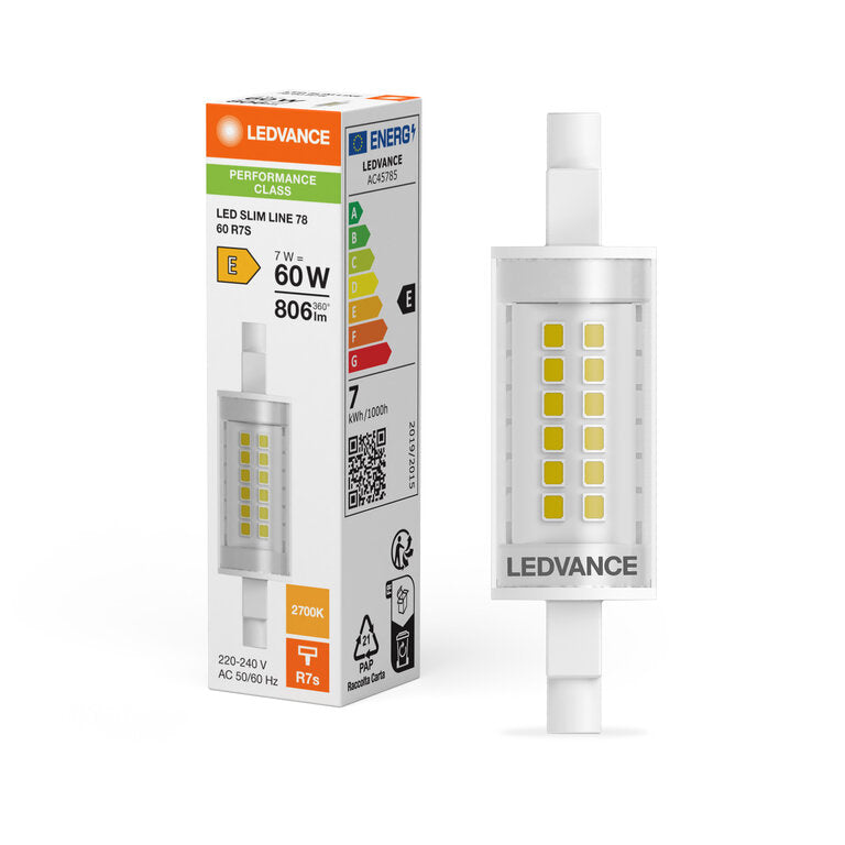 Osram / Ledvance LED Slim Line klar 300° Performance 7-60W/827 warmweiß 806lm R7s 220-240V 78mm