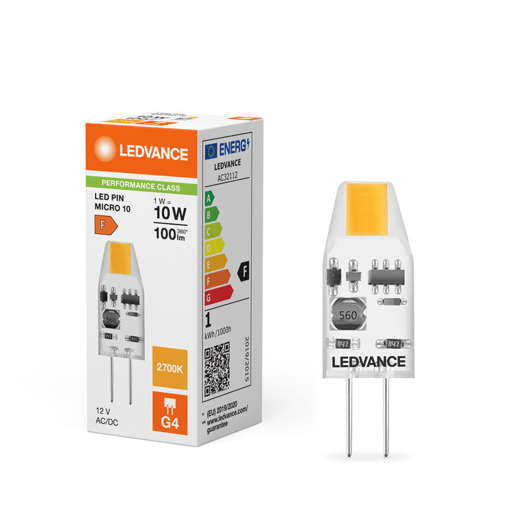 Osram / Ledvance LED Pin Micro klar 320° Performance 1-10W/827 warmweiß 100lm G4 AC/DC 12V