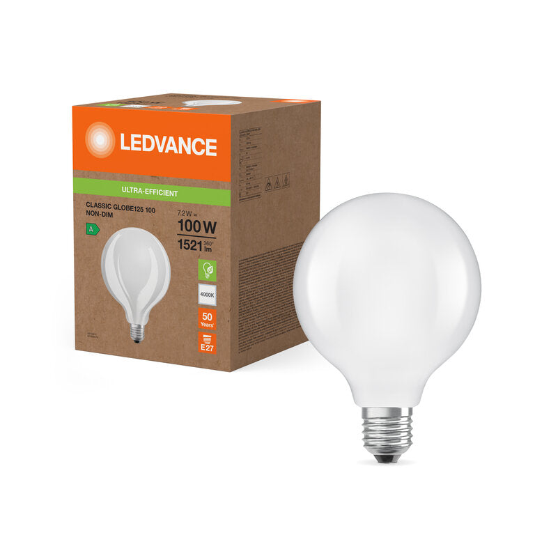 Osram / Ledvance LED Filament Globe G125 matt 330° Superior UltraEfficient 7,2-100W/840 kaltweiß 1521lm E27 220-240V
