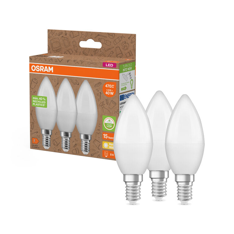 Osram / Ledvance LED Star Kerze B matt 220° 4,9-40W/827 warmweiß 470lm E14 220-240V 3er Pack