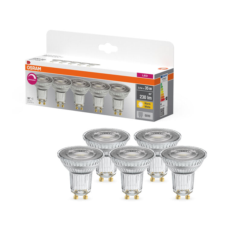 Osram / Ledvance LED Base Spot PAR16 36° 3,4-35W/927 warmweiß 230lm GU10 220-240V dimmbar 5er Pack