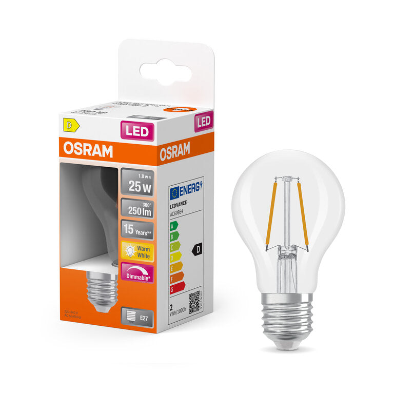 Osram / Ledvance LED Filament Superstar Classic A klar 320° 1,8-25W/827 warmweiß 250lm E27 220-240V dimmbar