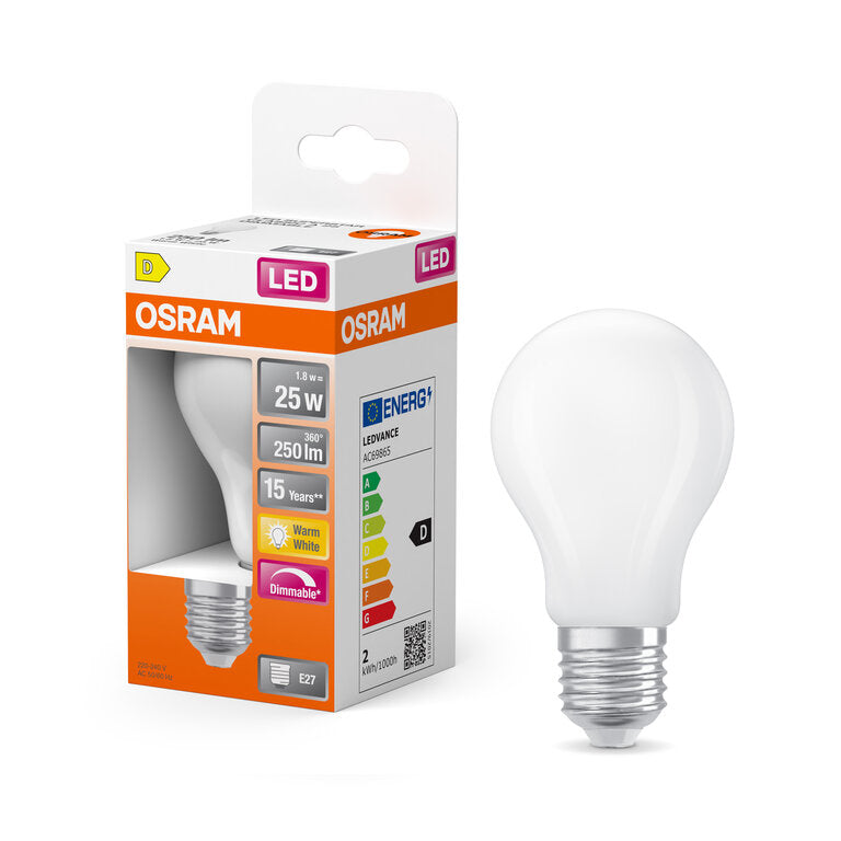 Osram / Ledvance LED Filament Superstar Classic A matt 320° 1,8-25W/827 warmweiß 250lm E27 220-240V dimmbar
