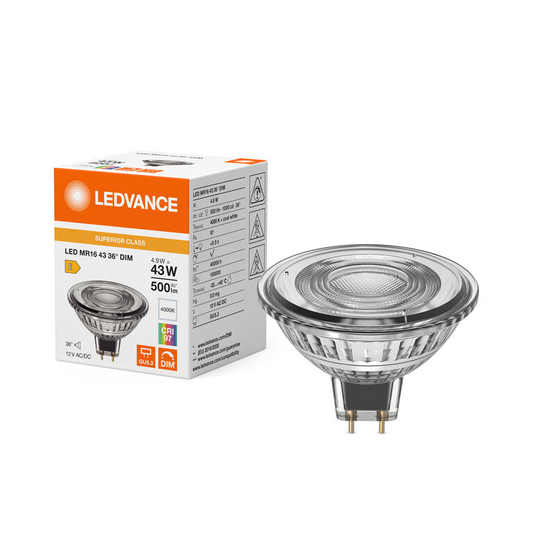 Osram / Ledvance LED Spot MR16 36° Superior 4,9-43W/940 kaltweiß 500lm GU5.3 12V dimmbar