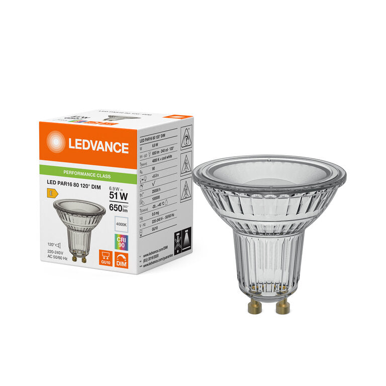 Osram / Ledvance LED Spot PAR16 120° Performance 6,9-80W/940 kaltweiß 650lm GU10 220-240V dimmbar