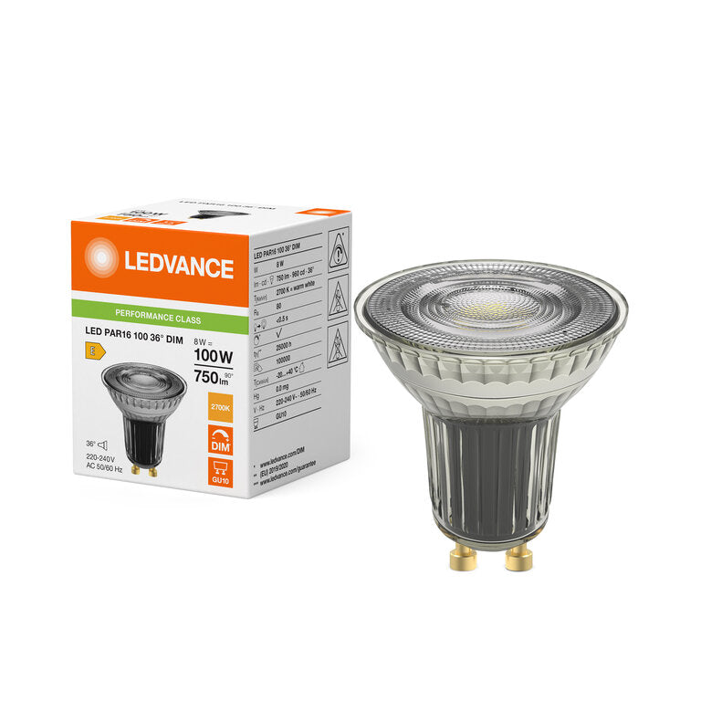 Osram / Ledvance LED Spot PAR16 36° Performance 8-100W/827 warmweiß 750lm GU10 220-240V dimmbar