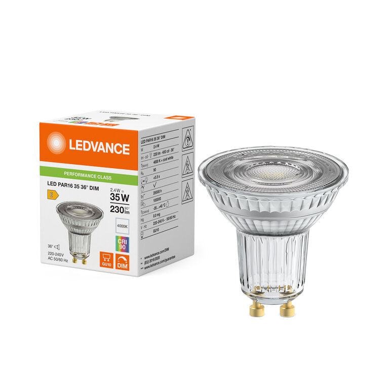 Osram / Ledvance LED Spot PAR16 36° Performance 2,4-35W/940 kaltweiß 230lm GU10 220-240V dimmbar