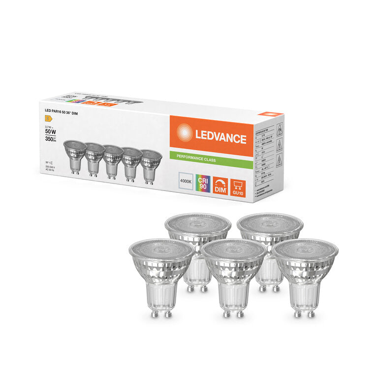 Osram / Ledvance LED Spot PAR16 36° Performance 3,7-50W/940 kaltweiß 350lm GU10 220-240V dimmbar 5er Pack