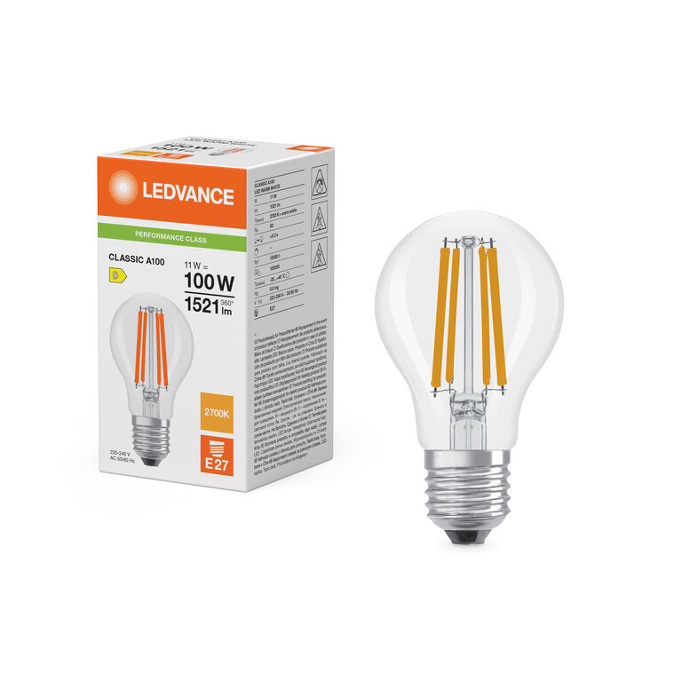 Osram / Ledvance LED Filament Classic A klar 300° Performance 11-100W/827 warmweiß 1521lm E27 220-240V