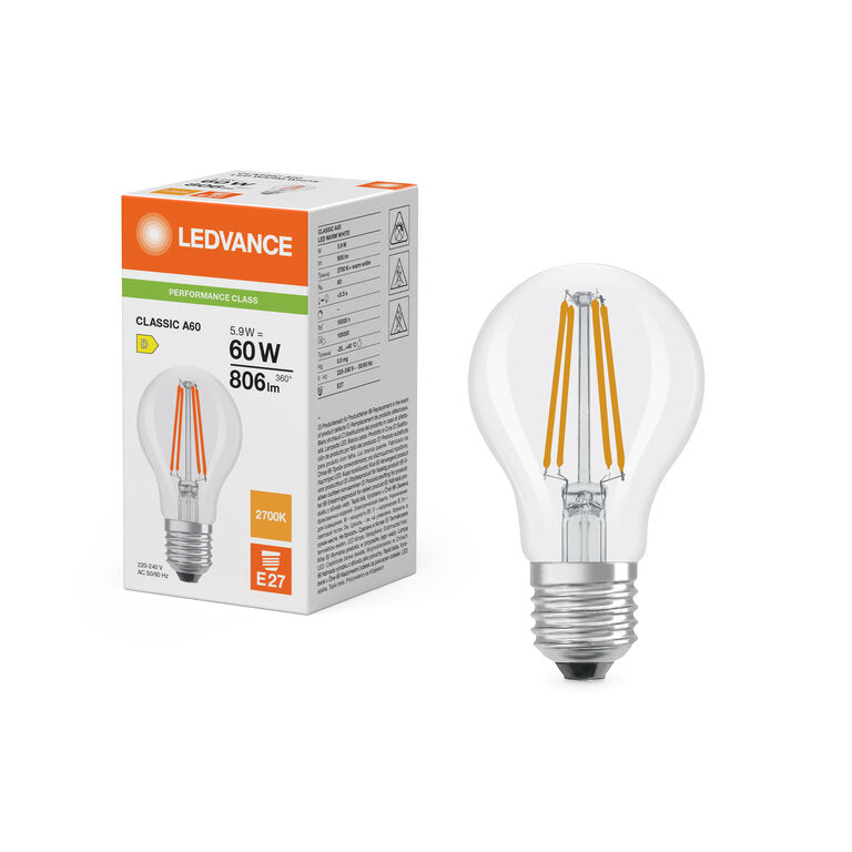 Osram / Ledvance LED Filament Classic A klar 300° Performance 5,9-60W/827 warmweiß 806lm E27 220-240V