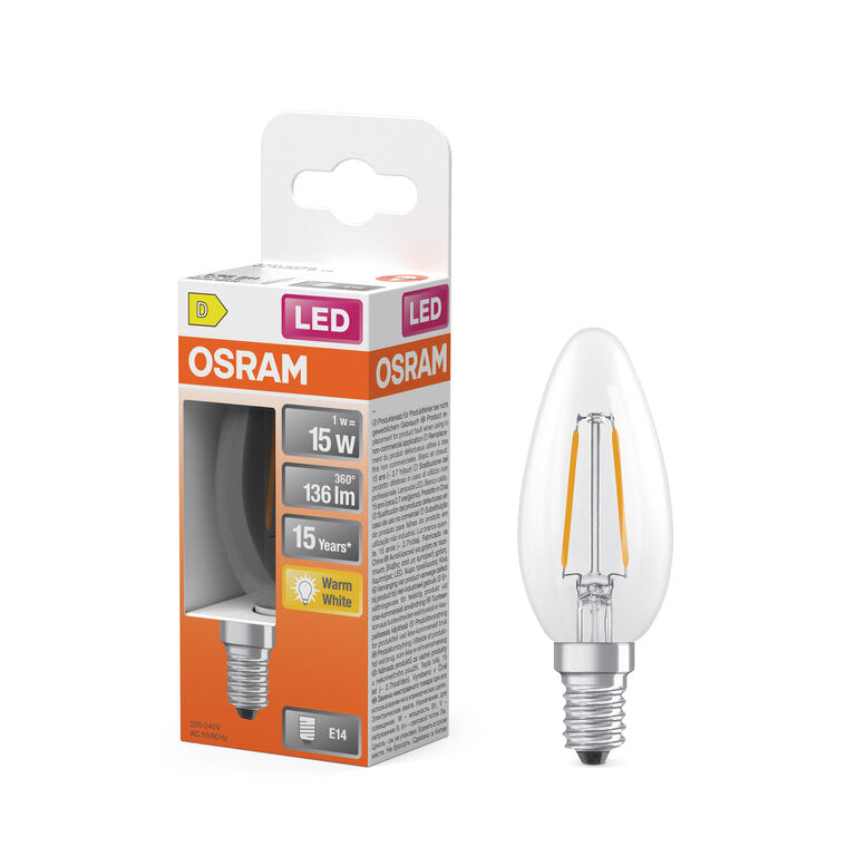 Osram / Ledvance LED Filament Star Kerze B klar 300° 1-15W/827 warmweiß 136lm E14 220-240V