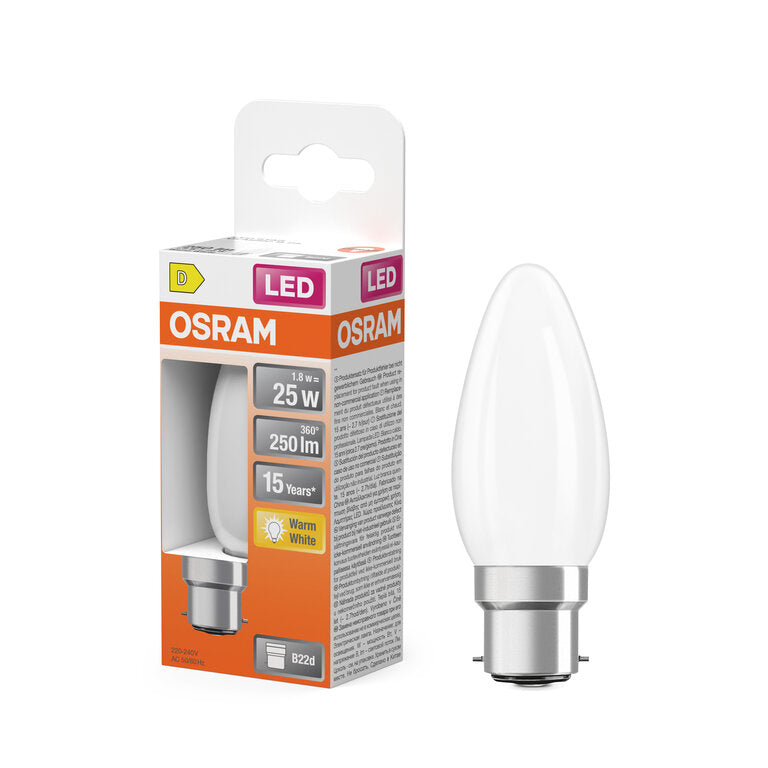 Osram / Ledvance LED Filament Star Kerze B matt 300° 1,8-25W/827 warmweiß 250lm B22d 220-240V