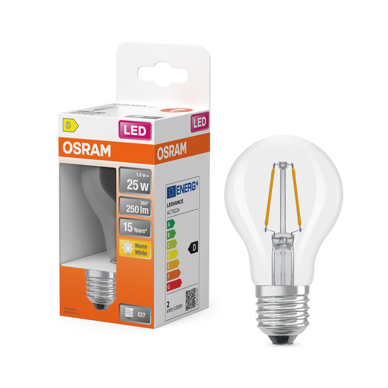 Osram / Ledvance LED Filament Star Classic A klar 300° 1,8-25W/827 warmweiß 250lm E27 220-240V