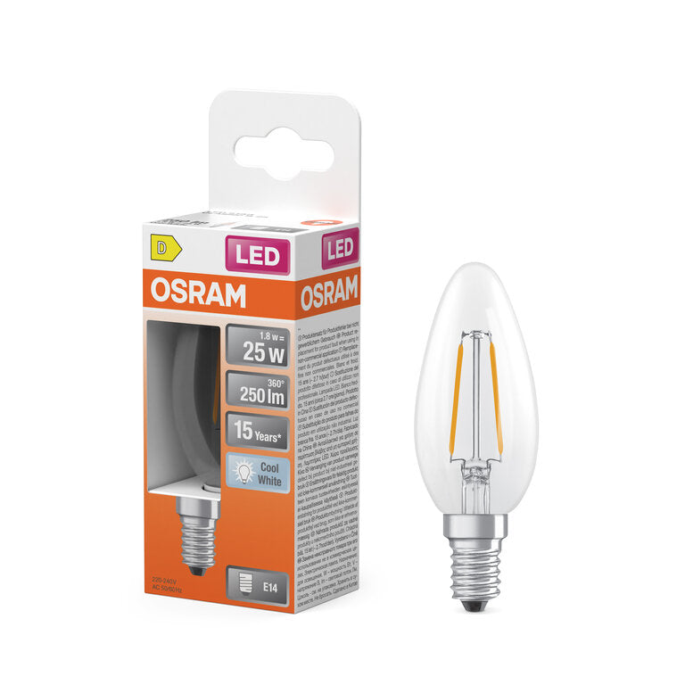 Osram / Ledvance LED Filament Star Kerze B klar 300° 1,8-25W/840 kaltweiß 250lm E14 220-240V