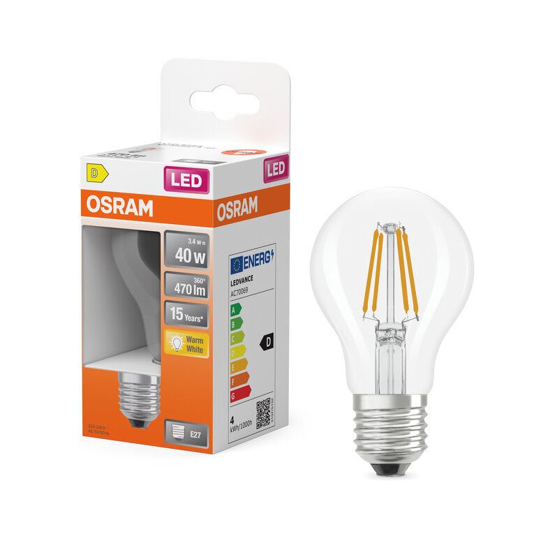 Osram / Ledvance LED Filament Star Classic A klar 300° 3,4-40W/827 warmweiß 470lm E27 220-240V