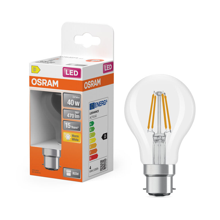 Osram / Ledvance LED Filament Star Classic A klar 300° 3,4-40W/827 warmweiß 470lm B22d 220-240V