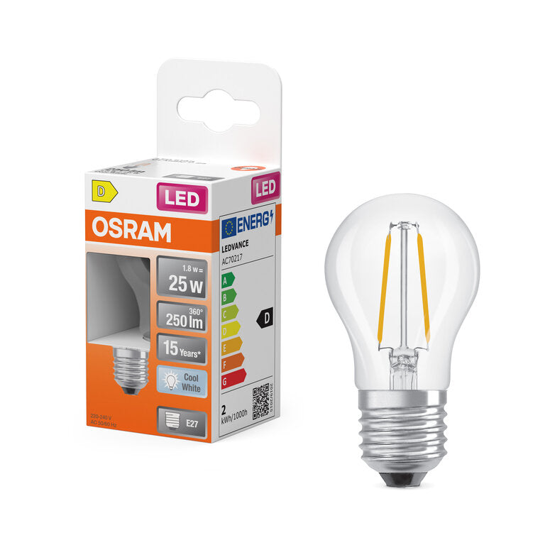 Osram / Ledvance LED Filament Star Tropfen P klar 300° 1,8-25W/840 kaltweiß 250lm E27 220-240V