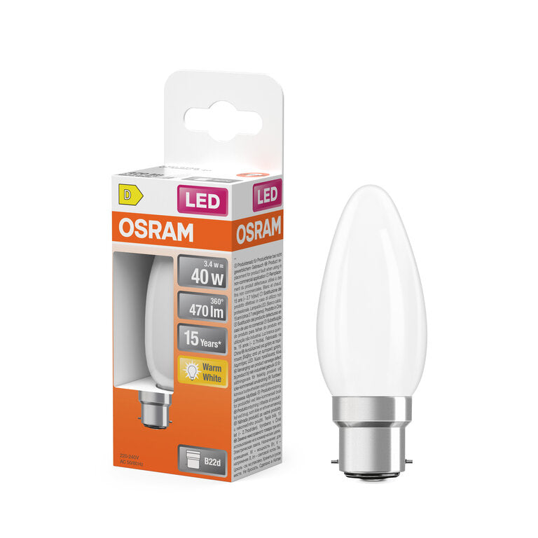 Osram / Ledvance LED Filament Star Kerze B matt 300° 3,4-40W/827 warmweiß 470lm B22d 220-240V