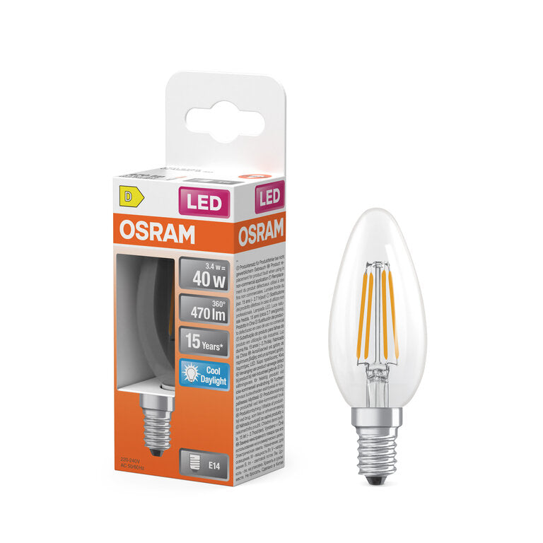 Osram / Ledvance LED Filament Star Kerze B klar 300° 3,4-40W/865 tageslichtweiß 470lm E14 220-240V