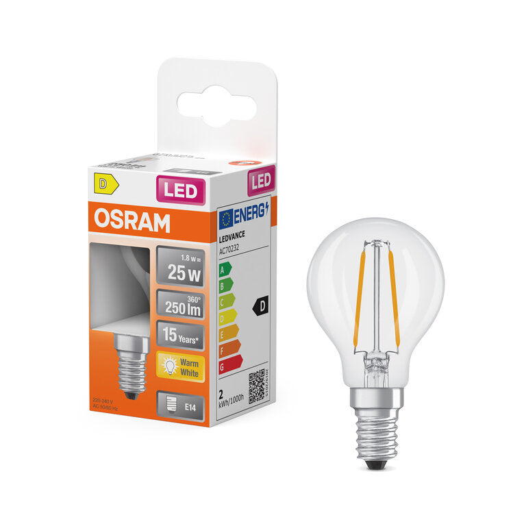 Osram / Ledvance LED Filament Star Tropfen P klar 300° 1,8-25W/827 warmweiß 250lm E14 220-240V