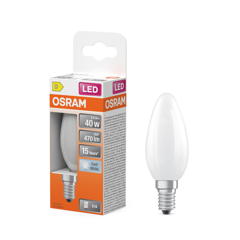 Osram / Ledvance LED Filament Star Kerze B matt 300° 3,4-40W/840 kaltweiß 470lm E14 220-240V