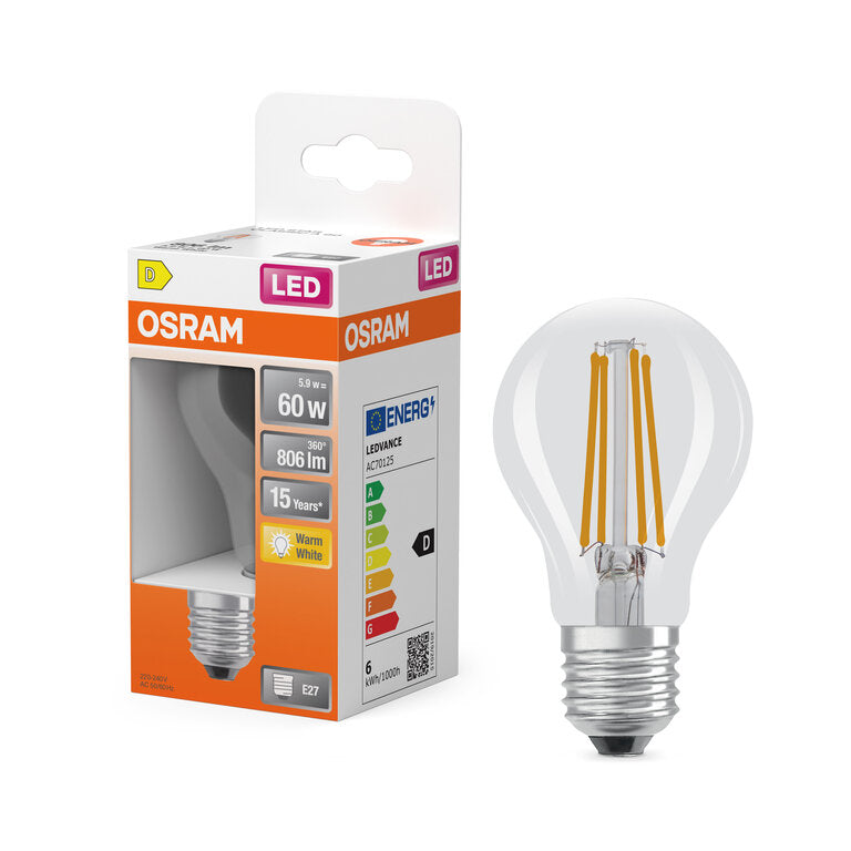 Osram / Ledvance LED Filament Star Classic A klar 300° 5,9-60W/827 warmweiß 806lm E27 220-240V