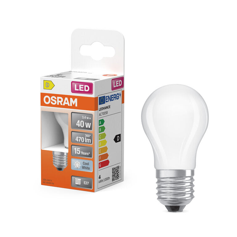 Osram / Ledvance LED Filament Star Tropfen P matt 300° 3,4-40W/840 kaltweiß 470lm E27 220-240V