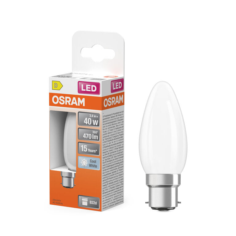 Osram / Ledvance LED Filament Star Kerze B matt 300° 3,4-40W/840 kaltweiß 470lm B22d 220-240V