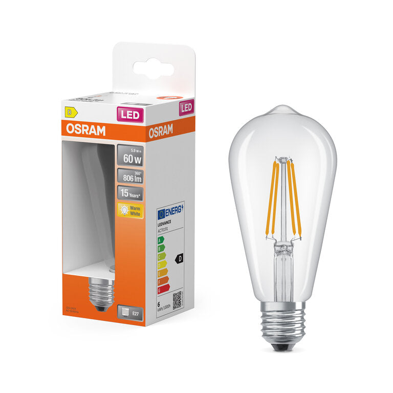 Osram / Ledvance LED Filament Star Edison ST klar 300° 5,9-60W/827 warmweiß 806lm E27 220-240V
