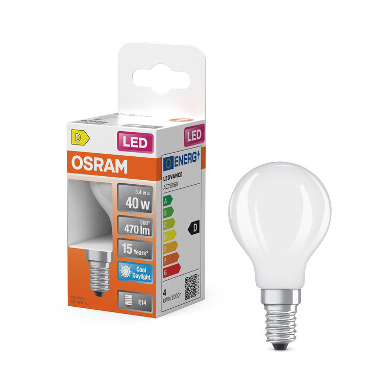 Osram / Ledvance LED Filament Star Tropfen P matt 300° 3,4-40W/865 tageslichtweiß 470lm E14 220-240V