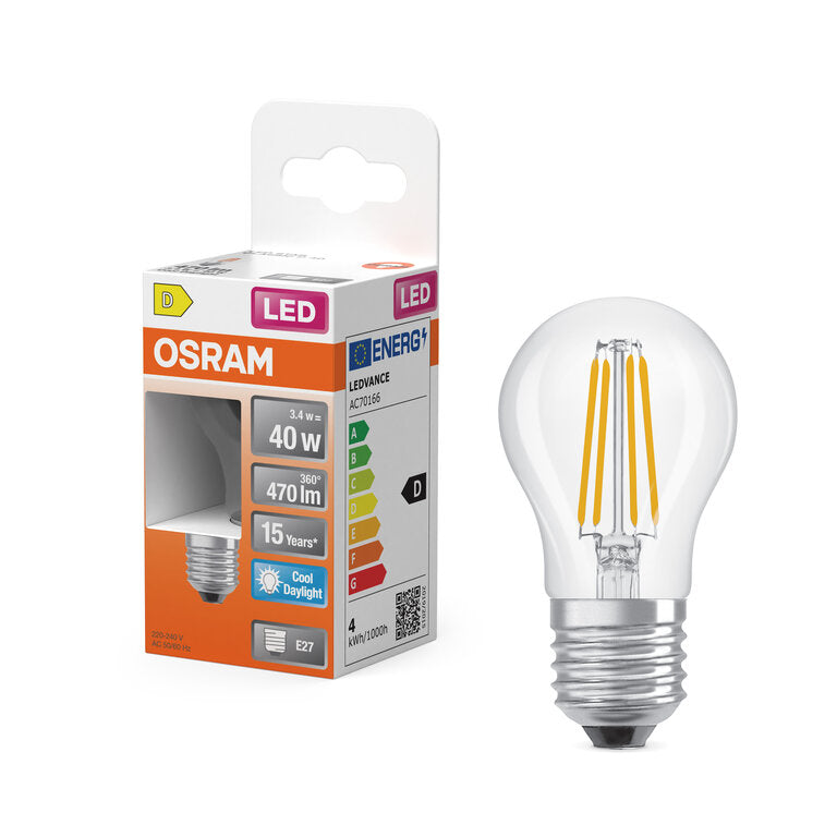 Osram / Ledvance LED Filament Star Tropfen P klar 300° 3,4-40W/865 tageslichtweiß 470lm E27 220-240V