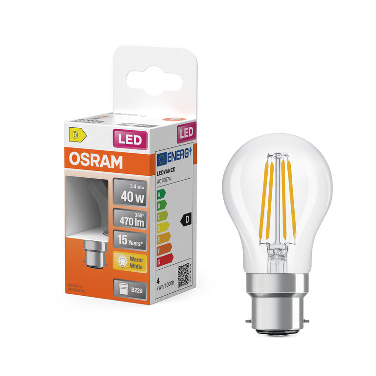 Osram / Ledvance LED Filament Star Tropfen P klar 300° 3,4-40W/827 warmweiß 470lm B22d 220-240V