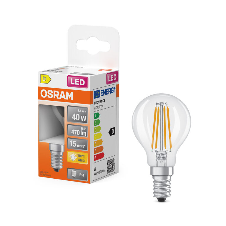 Osram / Ledvance LED Filament Star Tropfen P klar 300° 3,4-40W/827 warmweiß 470lm E14 220-240V